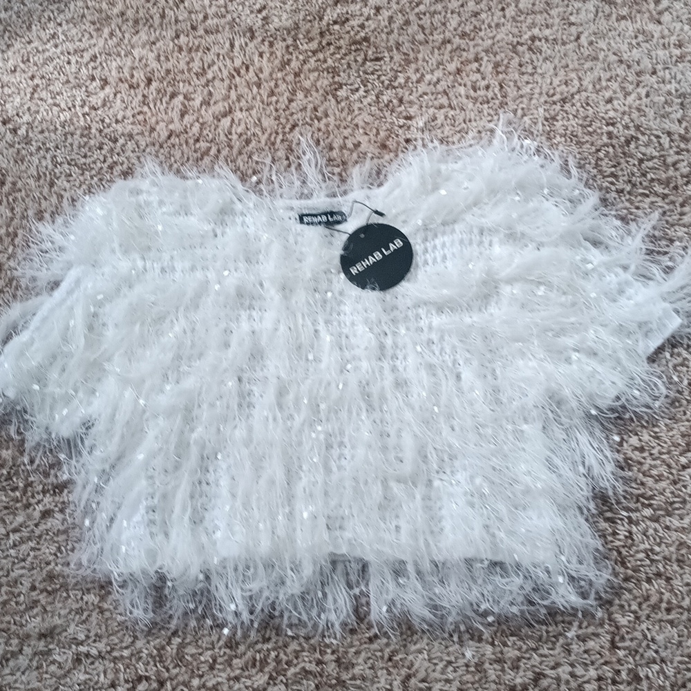 Rehab Lab Fluffy White Knit 34 Top
